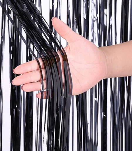 Cortina Preta Metalizada Decorativa