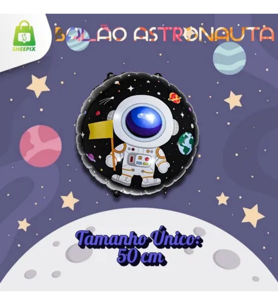 d9e70802bc4d86c33b3c2d1c72ac78f6.jpg Balão Bexiga Metalizado Astronauta 18 45CM - Imagem 2